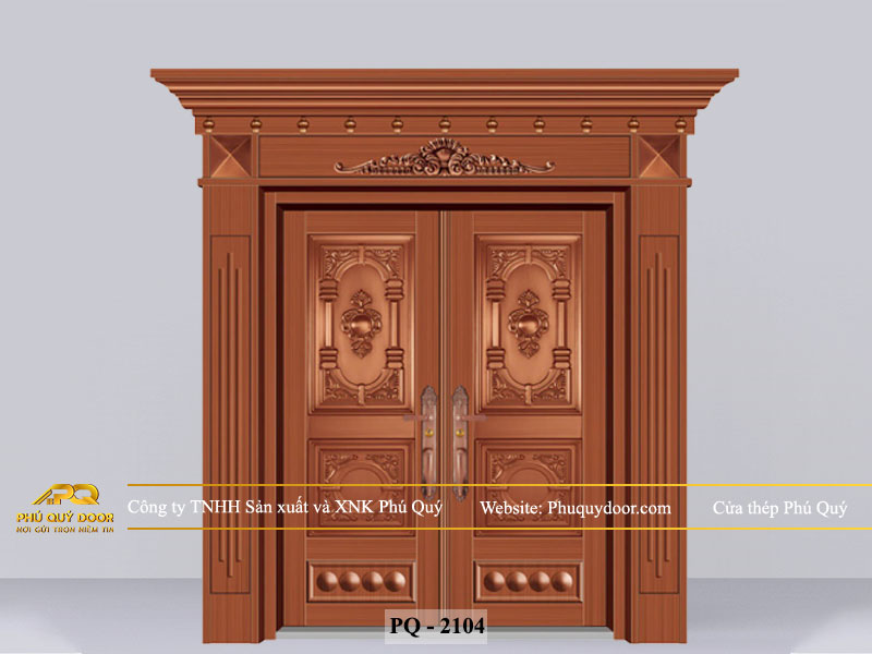 mẫu cửa chính 2 cánh đều PQ-2104 cửa thép nhập khẩu