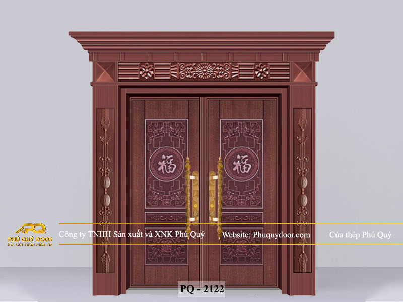 cửa chính 2 cánh đều PQ-2122 cửa thép Phú Quý