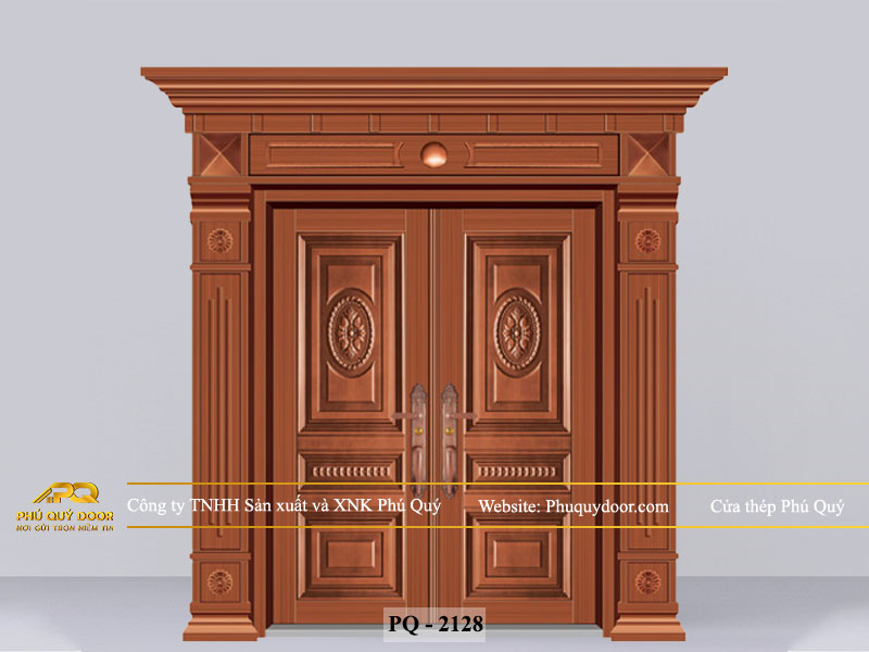 cửa chính 2 cánh đều PQ-2128 cửa thép nhập khẩu