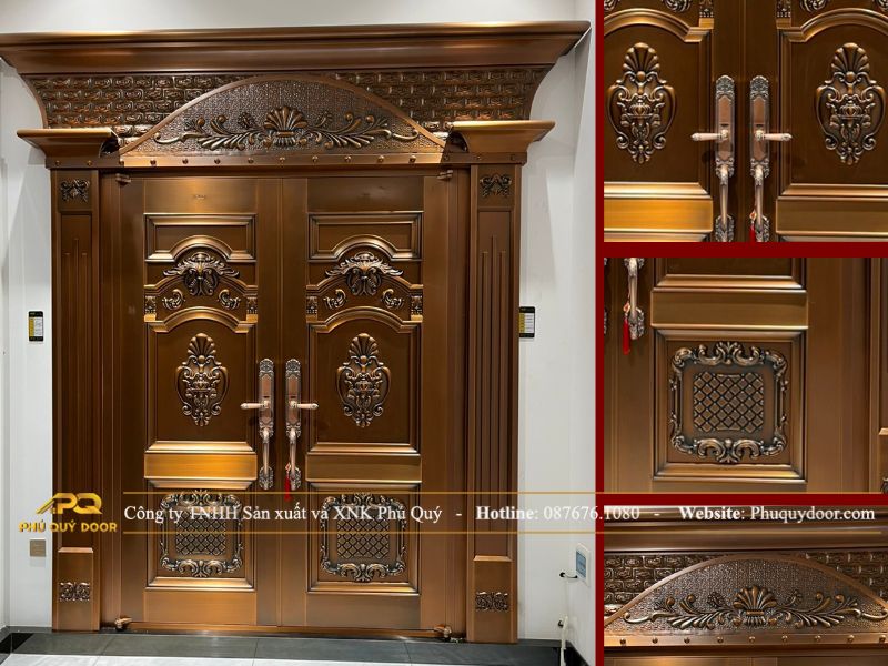 Cửa chính 2 cánh đều cổ điển phào biệt thự