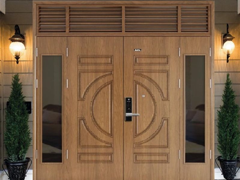 cửa gỗ 4 cánh hiện đại có ô thoáng cửa chính